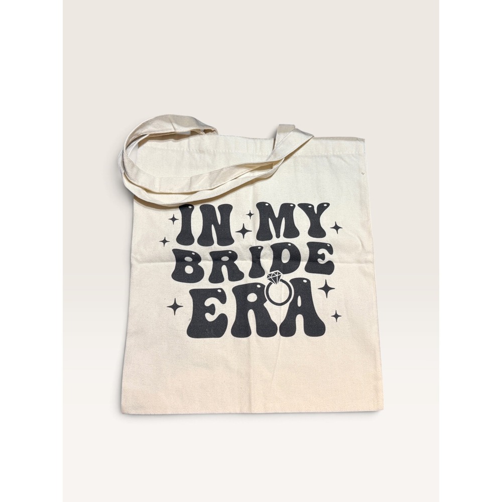 In My Bride Era Canvas Tote Bag Cream Retro Graphic Bachelorette Wedding Gift